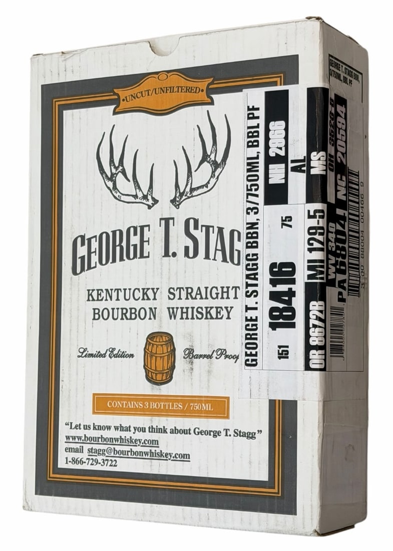 2009 Unopened Box Of 3 George T. Stagg Bourbon 141.4 Proof 750ML: 2009 Unopened Box Of 3 George T. Stagg Bourbon 141.4 Proof 750ML.? This unopened box includes 3 bottles of George T. Stagg bourbon all factory sealed and in great condition. Perfect addition to your B