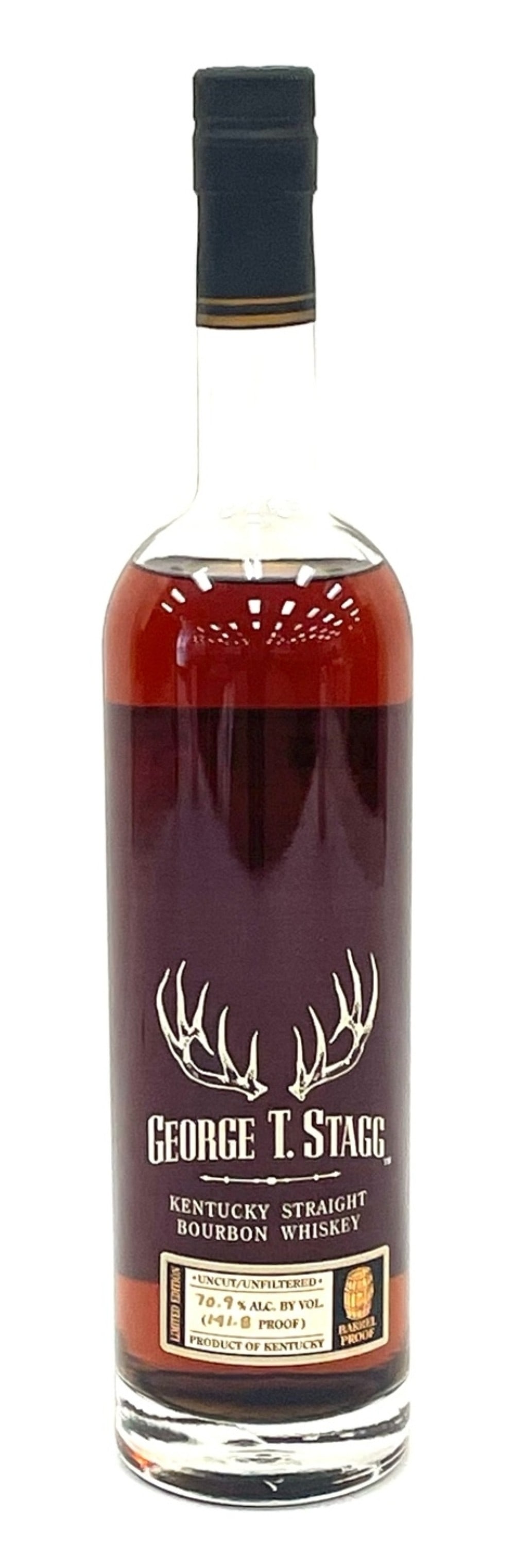 2008 George T. Stagg Bourbon Whiskey 141.8 Proof: 2008 George T. Stagg Bourbon Whiskey 141.8 Proof. This George T. Stagg Bourbon bottle is factory sealed and in pristine condition. It would make a great addition to a Bourbon collection.