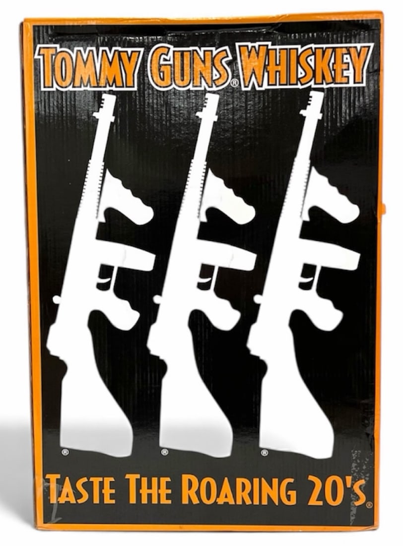 Unopened 6 Count Factory Sealed Roaring 20's Tommy Gun Whiskey: Unopened 6 Count Factory Sealed Roaring 20's Tommy Gun Whiskey. This Unopened factory sealed box contains 6 750ml collectible Roaring 20's Tommy Guns whiskey display bottles. These bottles are in the