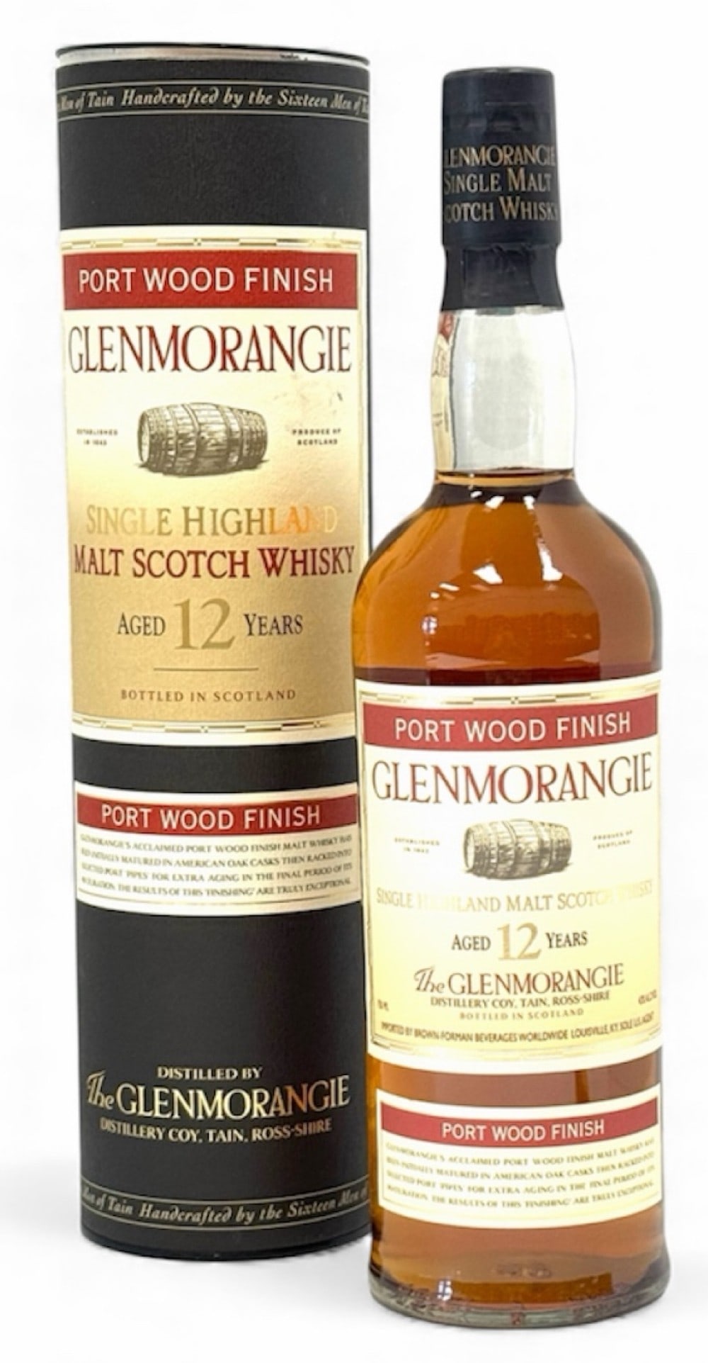 12 Year Aged Glenmorangie Single Malt Scotch Whiskey 750ml Port Wood Finish In Original Packaging: 12 Year Aged Glenmorangie Single Malt Scotch Whiskey 750ml Port Wood Finish In Original Packaging. This Glenmorangie Whiskey still has its original factory seal and appears to be in great condition. I