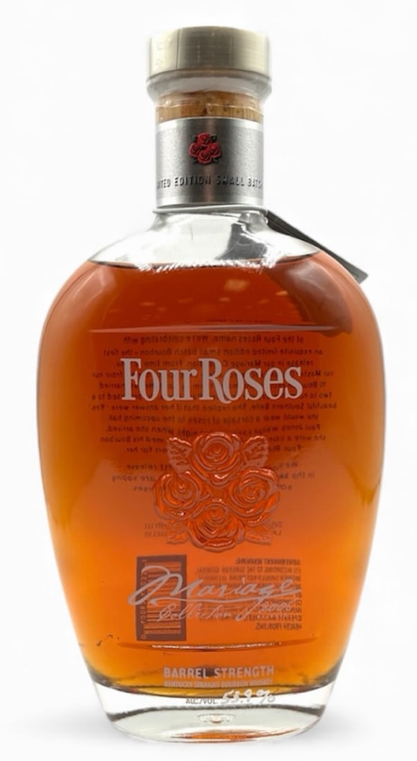 Four Roses Mariage Collection 2008 Kentucky Straight Bourbon Whiskey 750ml Sealed: Four Roses Mariage Collection 2008 Kentucky Straight Bourbon Whiskey 750ml Sealed. This lot contained one unopened factory sealed bottle of Four Roses Mariage collection 2008 Barrel Strength Kentucky
