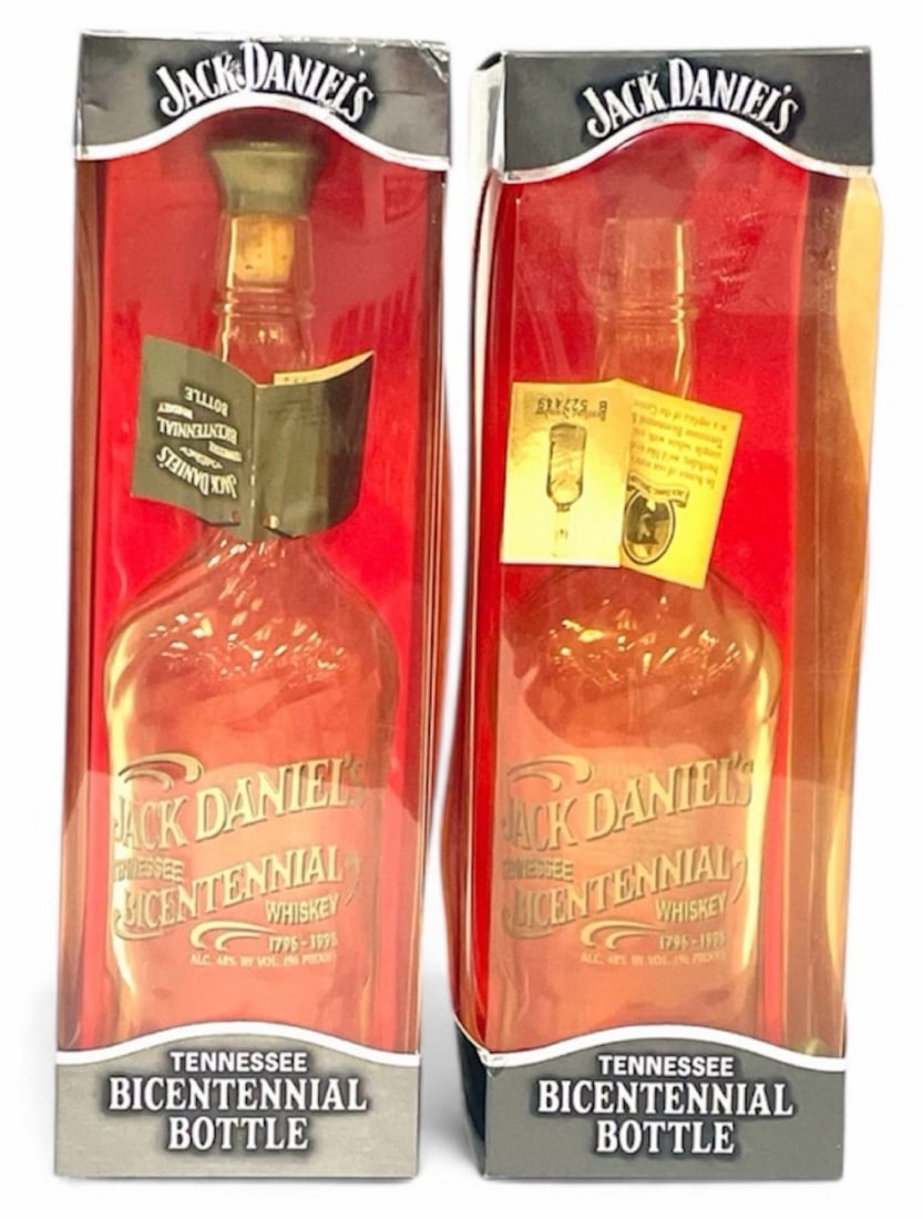 (2) Empty Boxed Jack Daniel's Bicentennial Whiskey Bottles 750ML: (2) Empty Boxed Jack Daniel's Bicentennial Whiskey Bottles 750ML. These empty bottles of Jack Daniel's whiskey are in great condition. The boxes have small tears in them. These limited edition whiskey