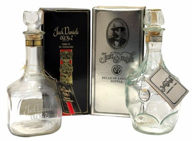 Empty Boxed Jack Daniel's "Tribute to Tennessee" & "Belle of Lincoln" Decanter Bottles 1.75L