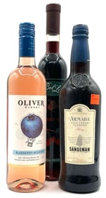 Trio of Oliver Blueberry Moscato, Bel Lago Cherry Port & Sandeman Armada Oloroso, Sealed Bottles