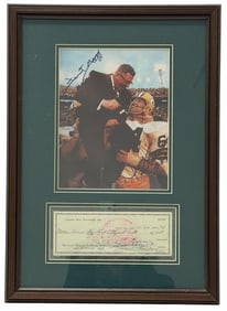 Autographed Gregg #75 & Kramer #64 Green Bay Packers w/Coach Lombardi Photo & Payroll Acct. Check