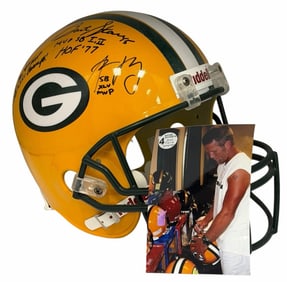 Favre, Starr, & Rodgers Autographed Riddell Green Bay Packers Full-Size Helmet w/ COA (53125)