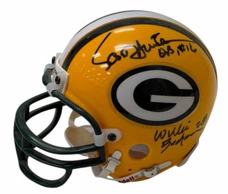 Buchanon #28, Hunter QB #16, Lane #36, & Brockington #42 Autographed Green Bay Packers Mini Helmet