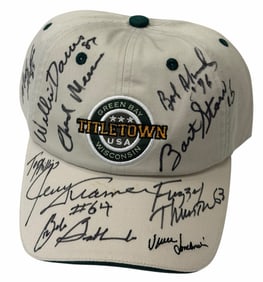 Starr, Kramer, & Other Hall Of Famers Autographed Green Bay Titletown Lombardi Hat In Display Case