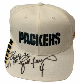 Brett Farve #4 Autographed Green Bay Packers Specialized Adjustable Velcro Hat In Display Case