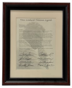 Framed Vince Lombardi Titletown Legends Letter Autographed By Green Bay Packers Hall of Famers