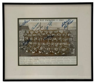 1963 Green Bay Packers Team Photo Autographed by Several Hall of Famers, Framed