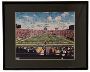 Green Bay Packers Stadium Photo, Autographed By Several Hall of Famers, Framed