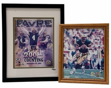 Pair of Brett Favre Autographed Photos & Green Bay Packers Football Memorabilia Pieces W/COA, Framed