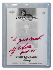 2012 Leaf Vince Lombardi Legacy Opponents Y.A. Tittle LE 4/5 Red Ink Signature Inscription Card
