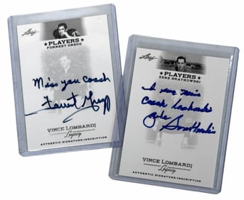 2012 Leaf Vince Lombardi Legacy Player Blue Ink Zeke Bratkowski & Forrest Gregg Signature Cards