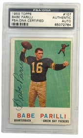 1959 Topps Autographed Babe Parilli #107 Green Bay Packers Card, PSA/DNA Certified
