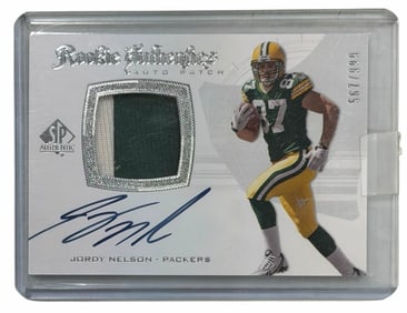 2008 SP Authentics Jordy Nelson Autographed Jersey Patch Card 567/999, Green Bay Packers Card #279