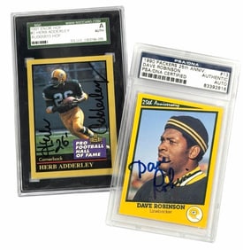 1990 Packers 25th Anniv. Dave Robinson #13 & 1991 ENOR HOF Herb Adderley #2 Autographed Cards,