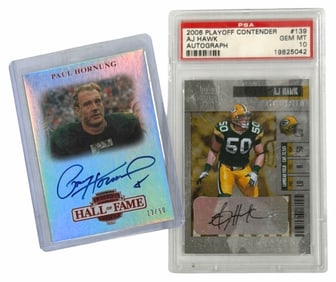 2006 Playoff Contender AJ Hawk #139 Graded & 2012 Paul Hornung 13/50 Autographed Card