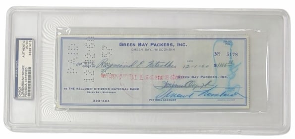 1960 Vince Lombardi Signed Check to Ray Nitschke, PSA/DNA Certified
