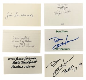(6) 1950's-1060's Player Autographed Index Cards, Green Bay Packers