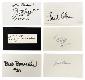 (6) 1940's-1970's Green Bay Packers Player Autographed Index Cards