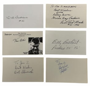 (6) 1950's-1960's Green Bay Packers Player Autograph Index Cards