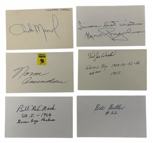 (6) 1940's-1980's Green Bay Packers Player Autographed Index Cards