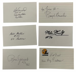 (6) 1940's-1980's Green Bay Packers Player Autographed Index Cards