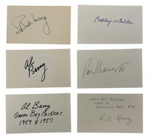 (6) 1940's-1960's Green Bay Packers Player Autographed Index Cards