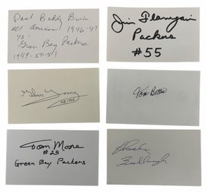 (6) 1940's-1960's Green Bay Packers Player Autographed Index Cards