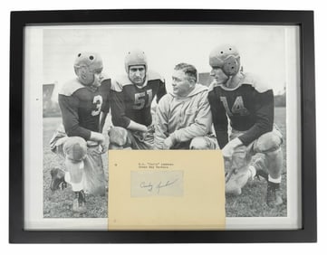 Autographed Curly Lambeau Paper with Photo Copy of 1943 Photo Game New York Giants