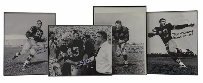 Autographed Hart, Lew Carpenter, Bobby Dillon, & Don Mcllhenny Green Bay Packers Framed Photographs
