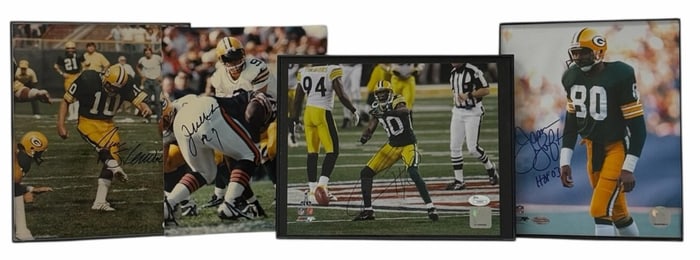 Autographed Driver, Lofton & Stenerud Framed Photographs & Autographed McMahon #9 Photo