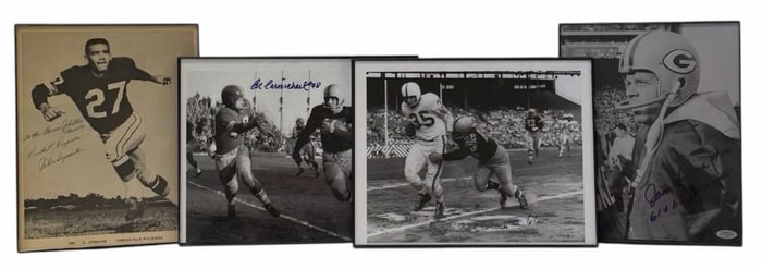 Autographed John Symank, John Roach, Al Carmichael, & Deral Teteak Green Bay Packers Photographs