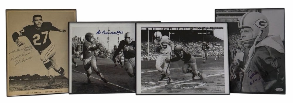Autographed John Symank, John Roach, Al Carmichael, & Deral Teteak Green Bay Packers Photographs: Autographed John Symank, John Roach, Al Carmichael, & Deral Teteak Green Bay Packers Framed Photographs. Included are four different framed photographs, autographed by past NFL Green Bay Packers playe