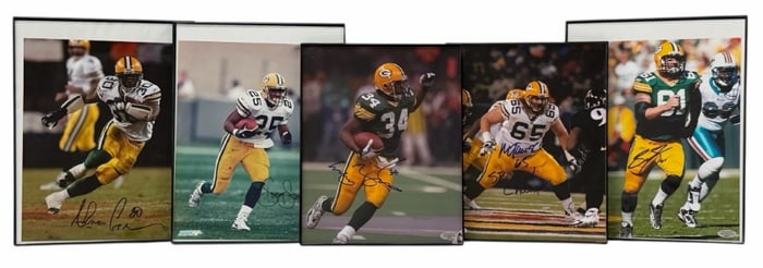Photos Signed by Bennett, Goode, Green, Tauscher, & Levens of the Green Bay Packers