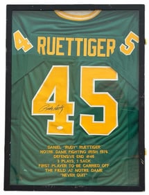 Autographed Rudy Ruettiger #4 Jersey Framed, JSA Cert