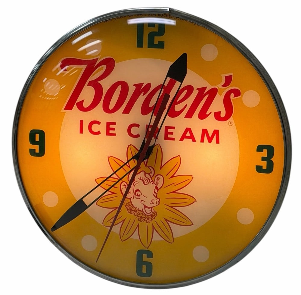 Vintage Borden's Ice Cream Advertising Light Up Wall Clock: Update