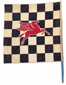 Large Vintage Mobil Oil Cloth Checkered  Racing Flag