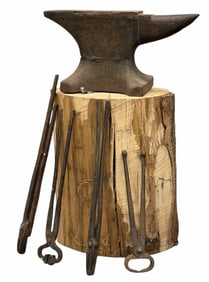 Vintage 100lb Anvil No. 10 with Tools and Mounted on Tree Stump