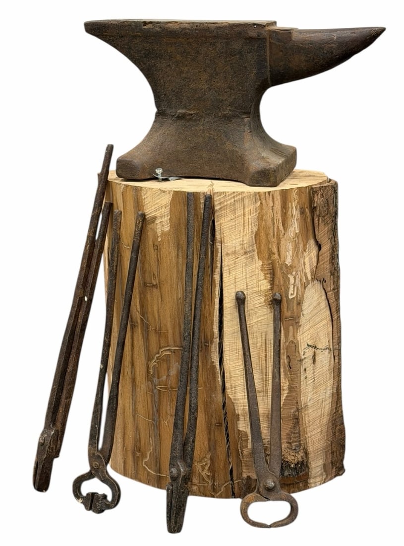 Vintage 100lb Anvil No. 10 with Tools and Mounted on Tree Stump (1 of 7)