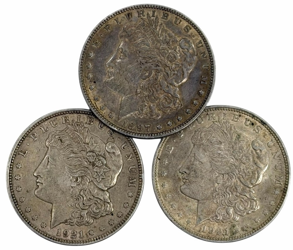 US Morgan Silver Dollars including 1897, (2) 1921 (1 of 7)