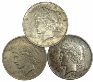 (3) 1922 U.S. Peace Silver Dollars
