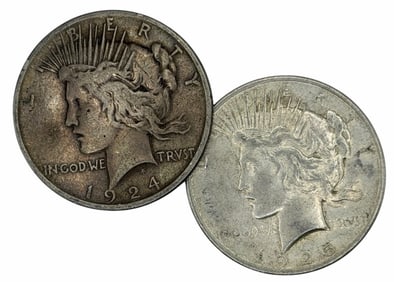 1924 & 1925 U.S. Peace Silver Dollars