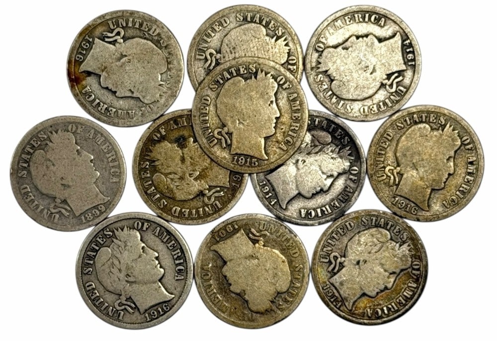 (11) U.S. Silver Barber Dimes, 1899-1916: (11) U.S. Silver Barber Dimes, 1899-1916