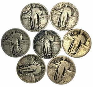 (7) U.S. Silver Standing Liberty Quarter Dollars, 1925-1930