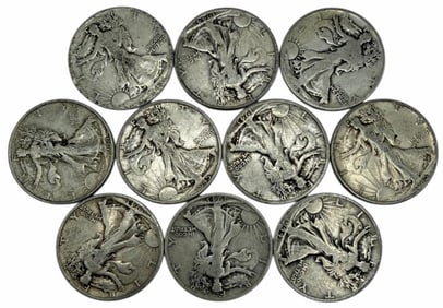 (10) U.S. Silver Walking Liberty Half Dollars (1943-1945)
