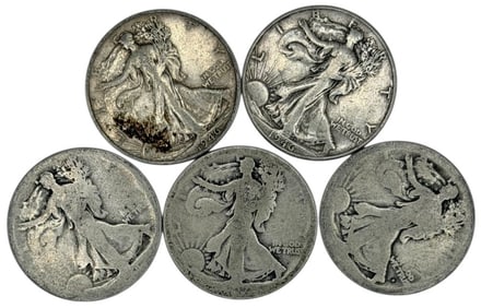 (5) U.S. Silver Walking Liberty Half Dollars