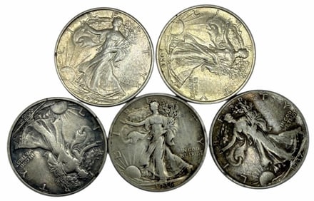 (5) Silver U.S. Walking Liberty Half Dollars (1936-1937)